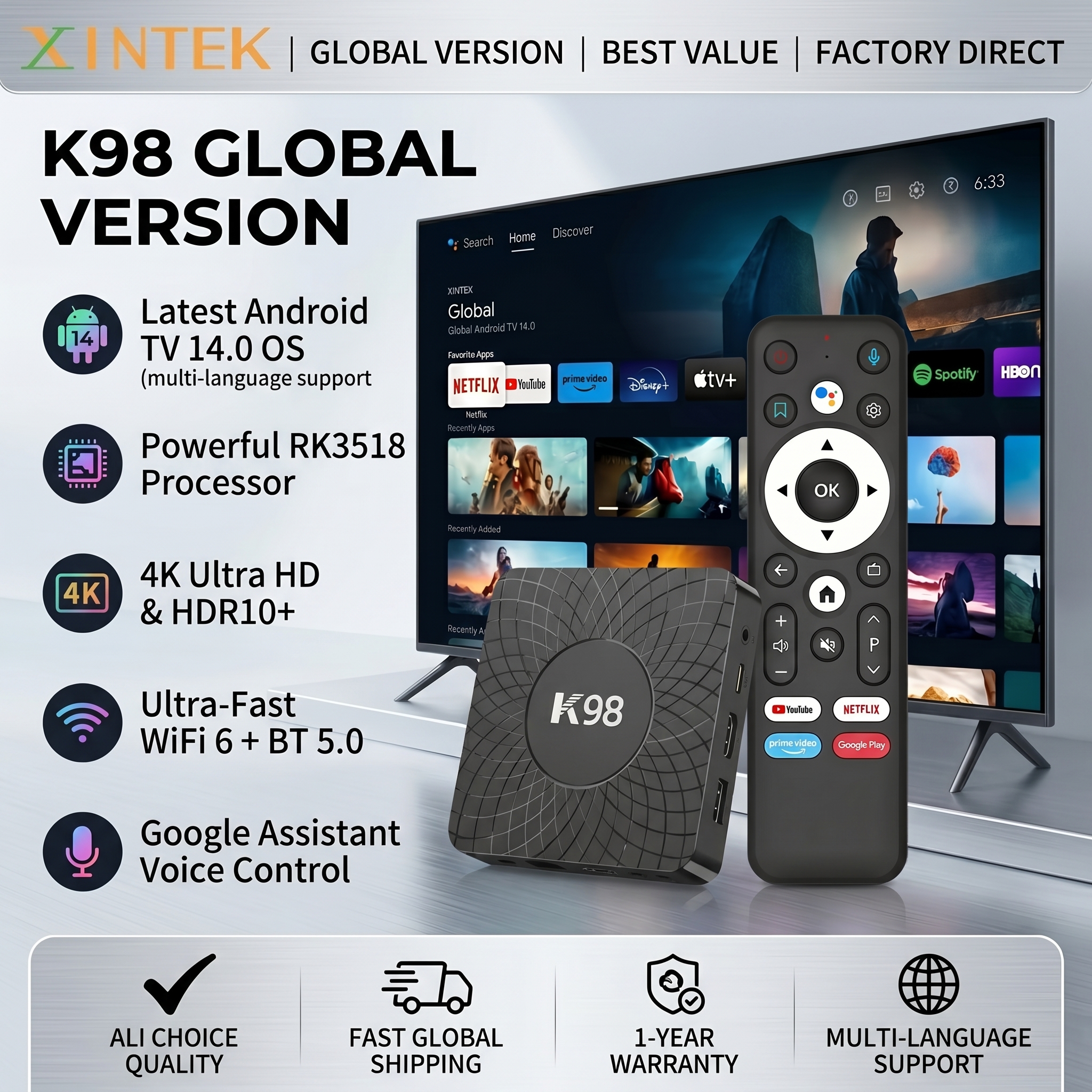 Home Cinema Google - 2026 Xlintek K98 TV Box Android14.0