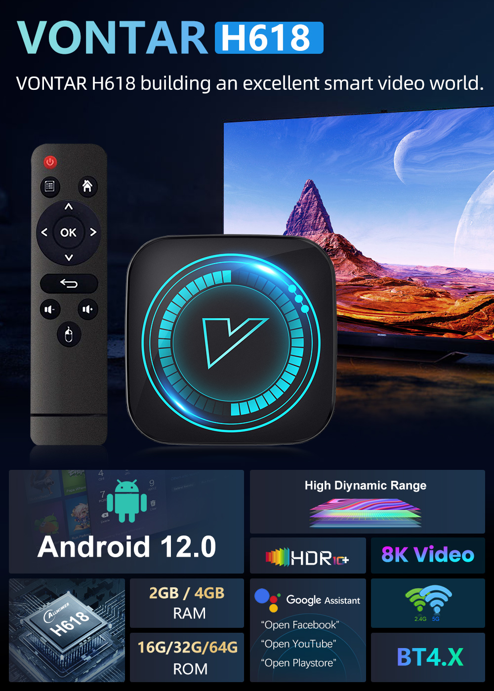 VONTAR H618 Smart TV Box Andro - Home Cinema Google incelemesi ve fiyatı